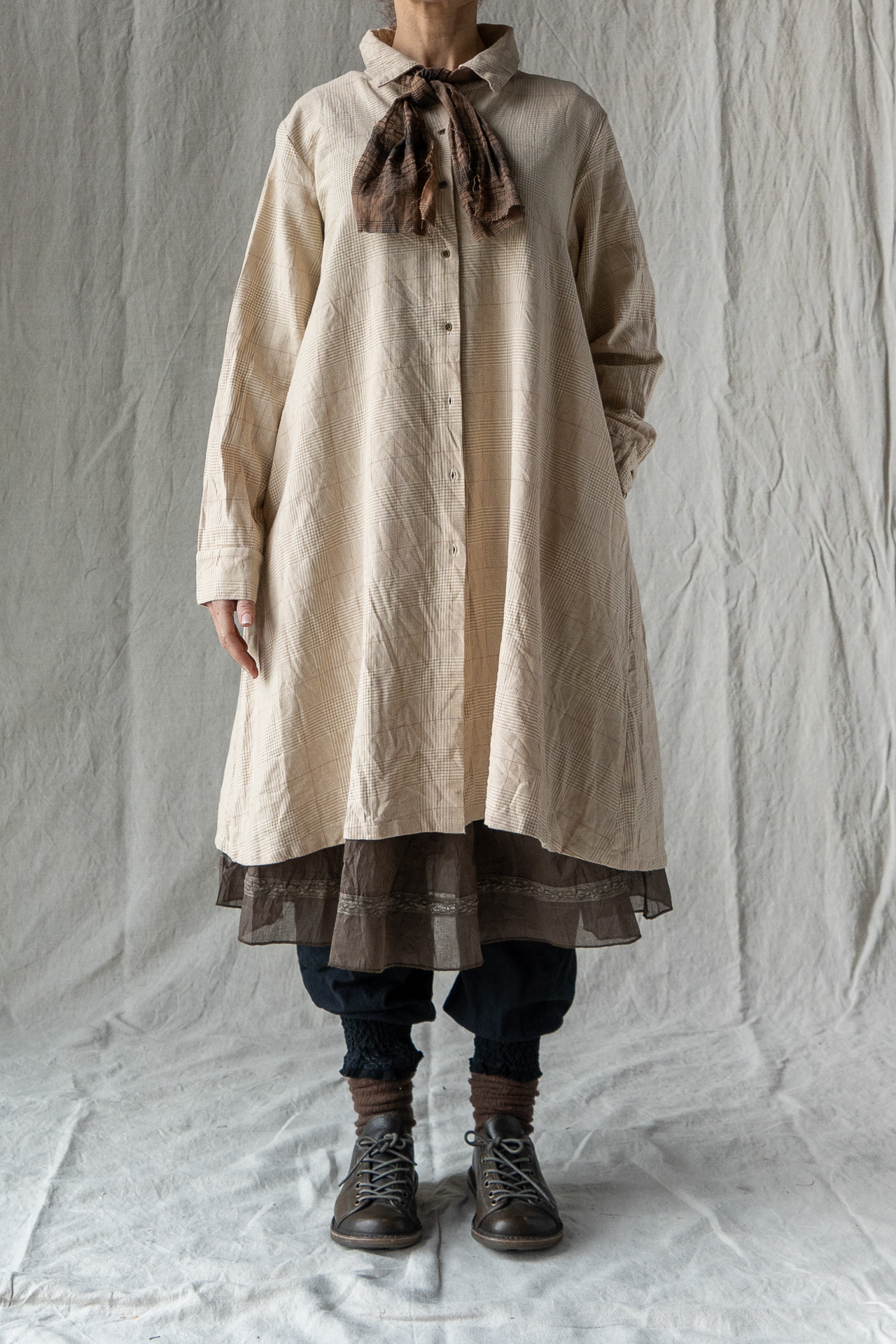 Chemise longue Lavande – coton damier