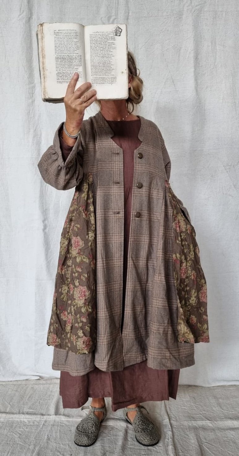 manteau Goergette – ecossais et havane fleurs